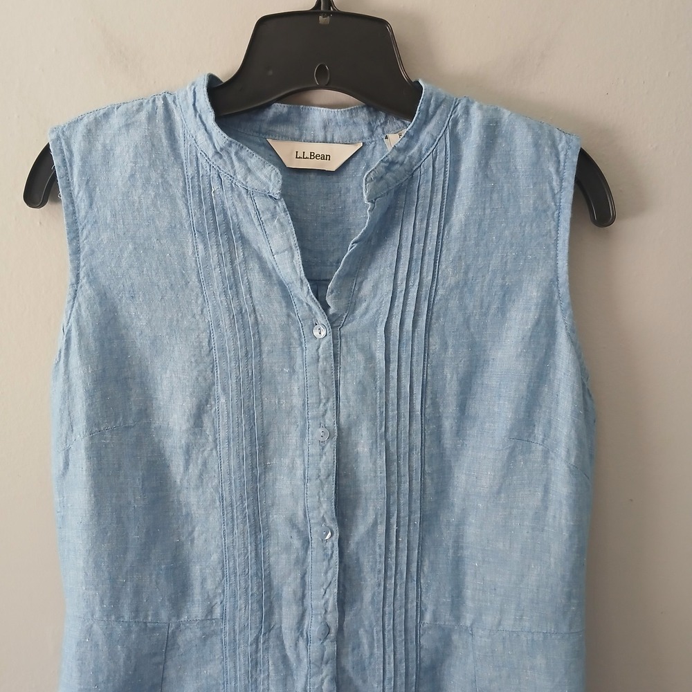 L.L. Bean Women's Size 8 Denim Button Front Knee Length Shirt Dress 100% Linen - Picture 4 of 16